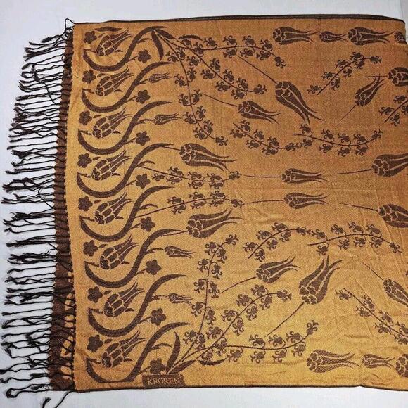 Accessories - Kroren Pashmina Shawl Wrap Scarf Brown Copper Orange With Tassels